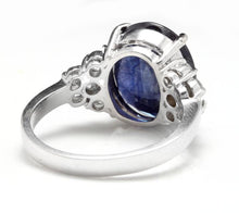 Load image into Gallery viewer, 9.60 Carats Exquisite Natural Blue Sapphire and Diamond 14K Solid White Gold Ring