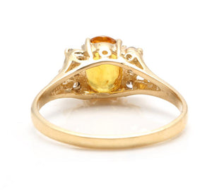 1.65 Carats Exquisite Natural Orange Sapphire and Diamond 14K Solid Yellow Gold Ring