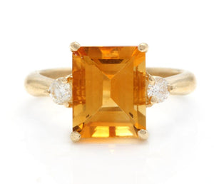3.48 Carats Impressive Natural Citrine and Diamond 14K Yellow Gold Ring