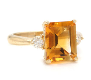 3.48 Carats Impressive Natural Citrine and Diamond 14K Yellow Gold Ring