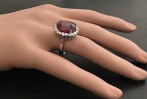 13.30 Carats Impressive Natural Red Ruby and Diamond 14K White Gold Ring