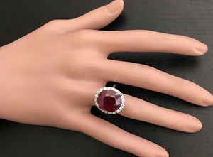 13.30 Carats Impressive Natural Red Ruby and Diamond 14K White Gold Ring