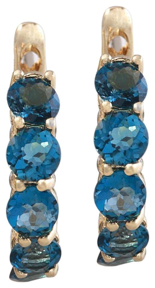 Exquisite Top Quality 2.60 Carats Natural London Blue Topaz 14K Solid Yellow Gold Huggie Earrings