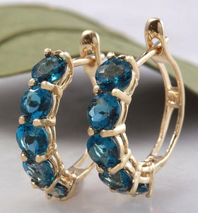 Exquisite Top Quality 2.60 Carats Natural London Blue Topaz 14K Solid Yellow Gold Huggie Earrings