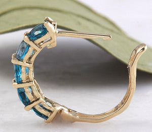 Exquisite Top Quality 2.60 Carats Natural London Blue Topaz 14K Solid Yellow Gold Huggie Earrings