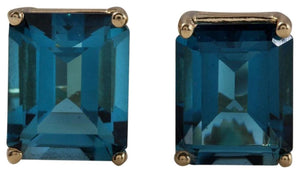 Exquisite Top Quality 7.45 Carats Natural London Blue Topaz 14K Solid Yellow Gold Stud Earrings