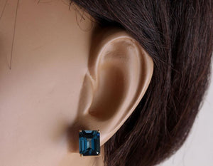 Exquisite Top Quality 7.45 Carats Natural London Blue Topaz 14K Solid Yellow Gold Stud Earrings