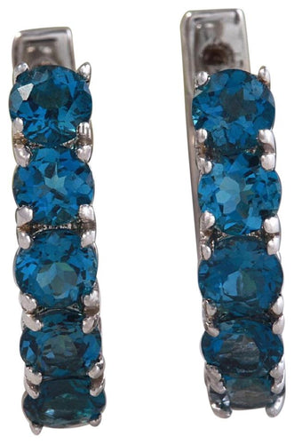 Exquisite Top Quality 2.80 Carats Natural London Blue Topaz 14K Solid White Gold Huggie Earrings