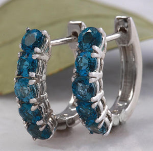Exquisite Top Quality 2.80 Carats Natural London Blue Topaz 14K Solid White Gold Huggie Earrings