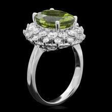 Load image into Gallery viewer, 6.30 Carats Natural Peridot and Diamond 14K Solid White Gold Ring