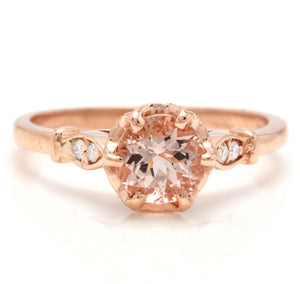 1.06 Carats Natural Morganite and Diamond 14K Solid Rose Gold Ring