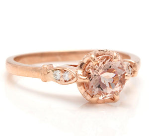 1.06 Carats Natural Morganite and Diamond 14K Solid Rose Gold Ring