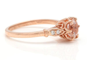 1.06 Carats Natural Morganite and Diamond 14K Solid Rose Gold Ring