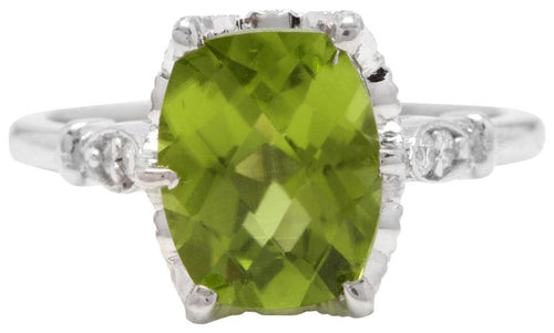 3.00 Carats Impressive Natural Peridot and Diamond 14K White Gold Ring