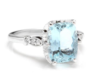 3.08 Carats Impressive Natural Aquamarine and Diamond 14K White Gold Ring