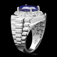 Load image into Gallery viewer, 8.70 Carats Natural Diamond &amp; Blue Sapphire 18K Solid White Gold Men&#39;s Ring