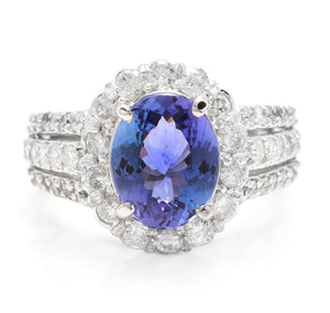 4.50 Carats Natural Very Nice Looking Tanzanite and Diamond 18K Solid White Gold Ring