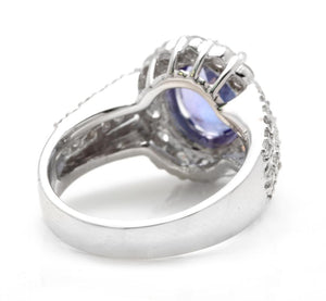 4.50 Carats Natural Very Nice Looking Tanzanite and Diamond 18K Solid White Gold Ring
