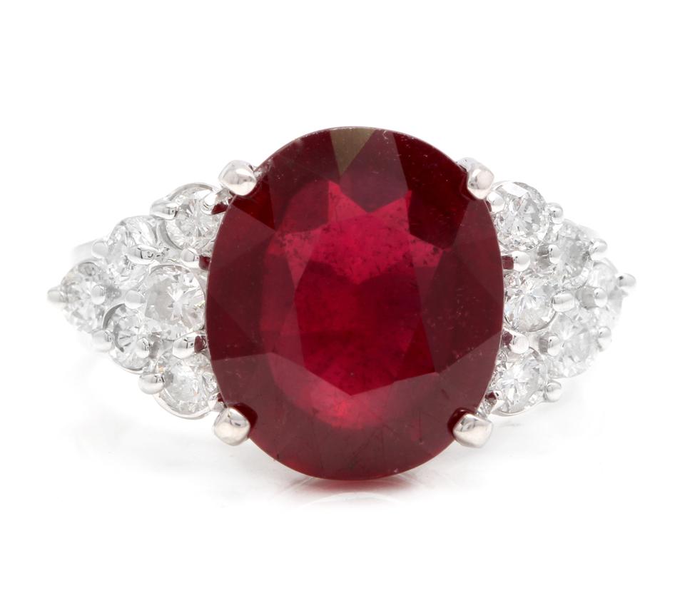 8.90 Carats Impressive Red Ruby and Natural Diamond 18K White Gold Ring