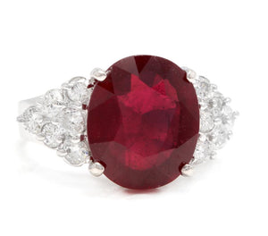 8.90 Carats Impressive Red Ruby and Natural Diamond 18K White Gold Ring