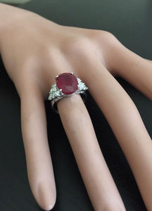 8.90 Carats Impressive Red Ruby and Natural Diamond 18K White Gold Ring