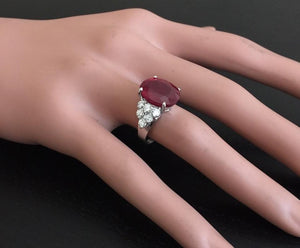8.90 Carats Impressive Red Ruby and Natural Diamond 18K White Gold Ring