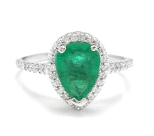 Load image into Gallery viewer, 2.20 Carats Natural Colombian Emerald and Diamond 14K Solid White Gold Ring