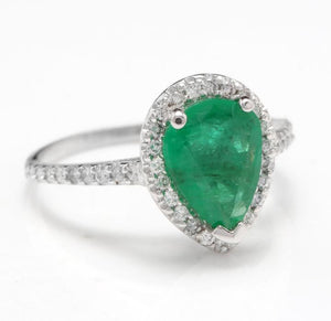 2.20 Carats Natural Colombian Emerald and Diamond 14K Solid White Gold Ring
