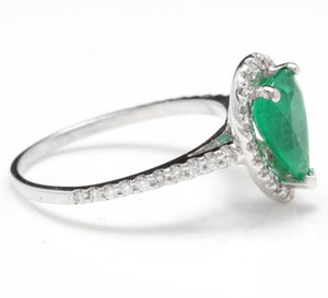 2.20 Carats Natural Colombian Emerald and Diamond 14K Solid White Gold Ring