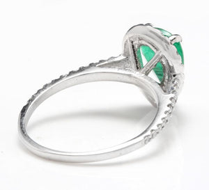 2.20 Carats Natural Colombian Emerald and Diamond 14K Solid White Gold Ring
