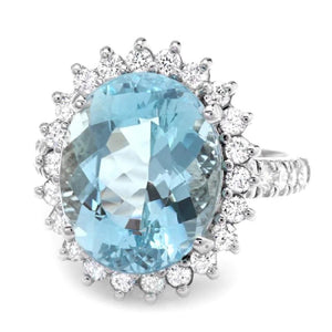 9.00 Carats Impressive Natural Aquamarine and Diamond 14K Solid White Gold Ring