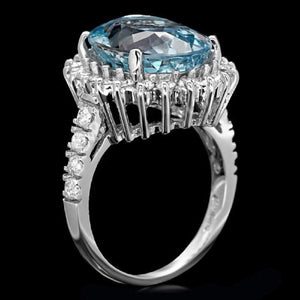9.00 Carats Impressive Natural Aquamarine and Diamond 14K Solid White Gold Ring