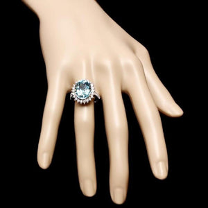 9.00 Carats Impressive Natural Aquamarine and Diamond 14K Solid White Gold Ring