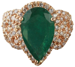 7.00 Carats Natural Emerald and Diamond 14K Solid Rose Gold Ring