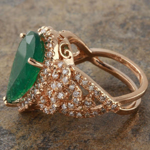 7.00 Carats Natural Emerald and Diamond 14K Solid Rose Gold Ring