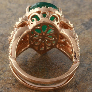 7.00 Carats Natural Emerald and Diamond 14K Solid Rose Gold Ring