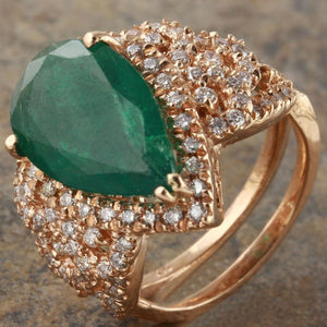 7.00 Carats Natural Emerald and Diamond 14K Solid Rose Gold Ring