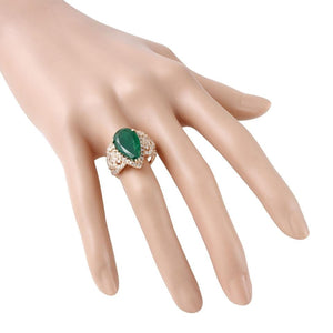 7.00 Carats Natural Emerald and Diamond 14K Solid Rose Gold Ring