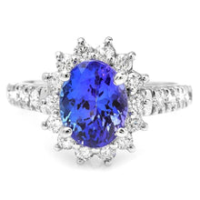 Load image into Gallery viewer, 3.50 Carats Natural Very Nice Looking Tanzanite and Diamond 14K Solid White Gold Ring