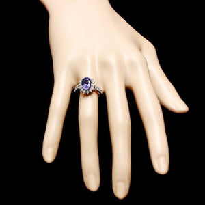 3.50 Carats Natural Very Nice Looking Tanzanite and Diamond 14K Solid White Gold Ring