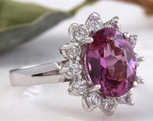 Load image into Gallery viewer, 4.65 Carats Exquisite Natural Pink Tourmaline and Diamond 14K Solid White Gold Ring