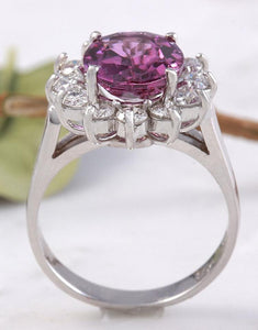 4.65 Carats Exquisite Natural Pink Tourmaline and Diamond 14K Solid White Gold Ring