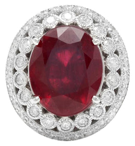 14.80 Carats Impressive Red Ruby and Natural Diamond 14K White Gold Ring