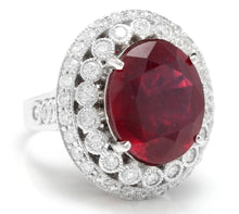 Load image into Gallery viewer, 14.80 Carats Impressive Red Ruby and Natural Diamond 14K White Gold Ring