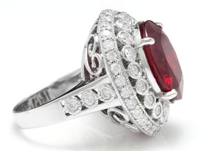 14.80 Carats Impressive Red Ruby and Natural Diamond 14K White Gold Ring