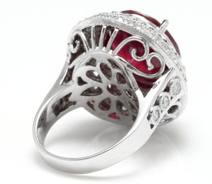 14.80 Carats Impressive Red Ruby and Natural Diamond 14K White Gold Ring