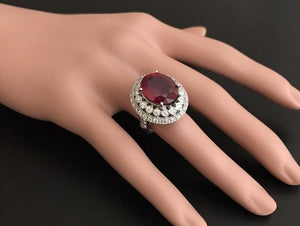 14.80 Carats Impressive Red Ruby and Natural Diamond 14K White Gold Ring