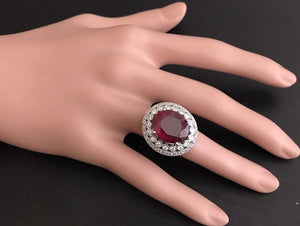 14.80 Carats Impressive Red Ruby and Natural Diamond 14K White Gold Ring