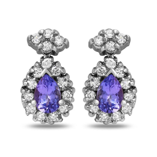 Exquisite 1.75 Carats Natural Tanzanite and Diamond 14K Solid White Gold Stud Earrings