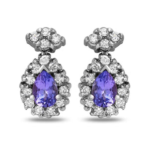 Exquisite 1.75 Carats Natural Tanzanite and Diamond 14K Solid White Gold Stud Earrings